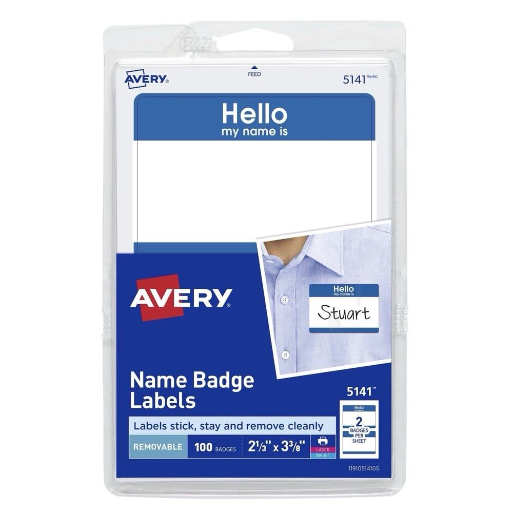 Avery Hello My Name Is Name Tags, Blue Border, 100 Badges